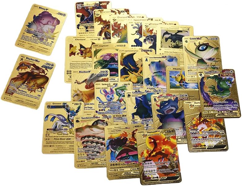 55 PCS/Box Table Playing Assorted TCG Collection Cards Rare Vmax GX Gold Foil Game Trading Cards Pack for Kids Gifts, Assorted Non duplicated
