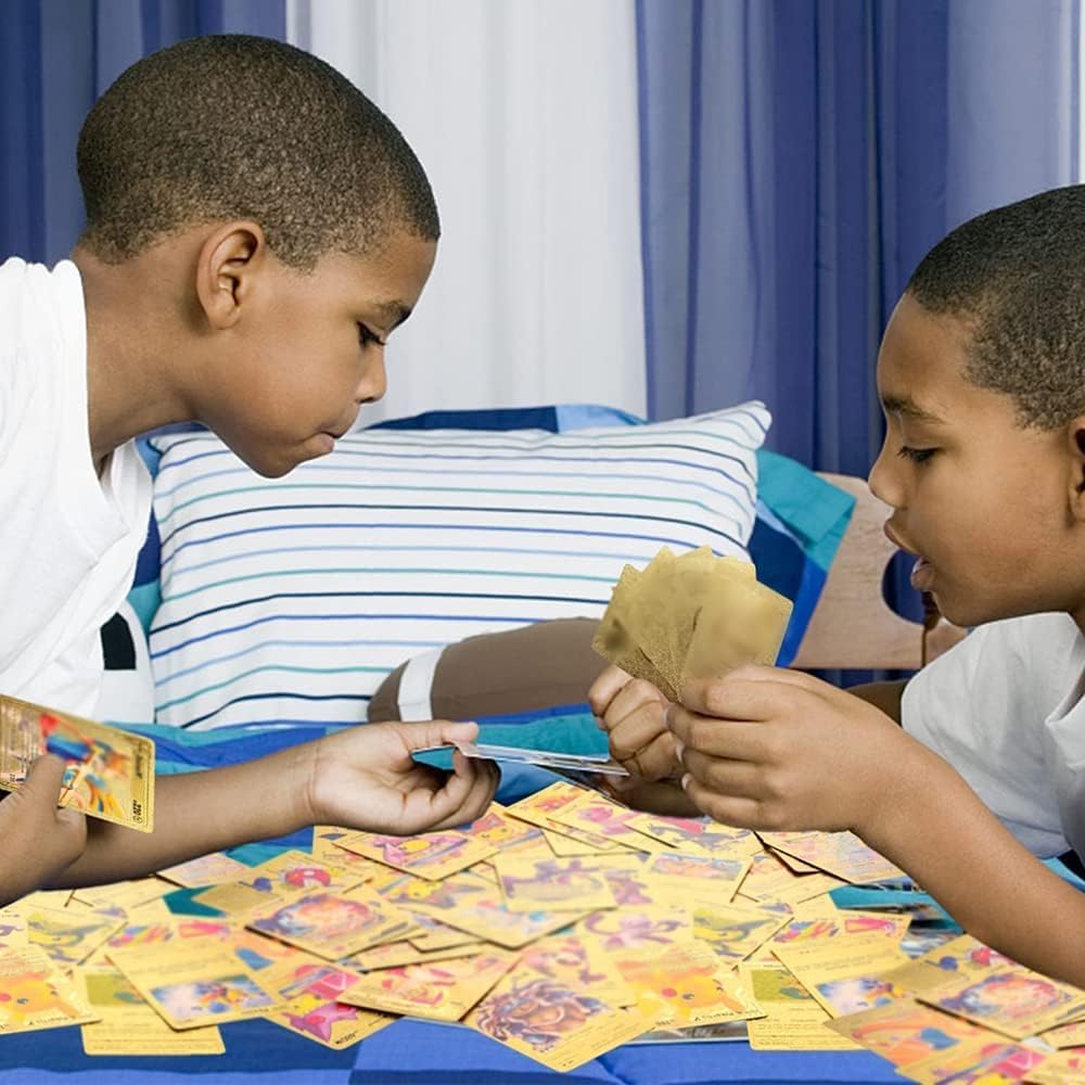 55 Gold Cards Packs Vmax V EX GX Rare Golden Cards TCG Deck Box Gold Foil for Fans Collectors Gifts No Duplicate (Gold)